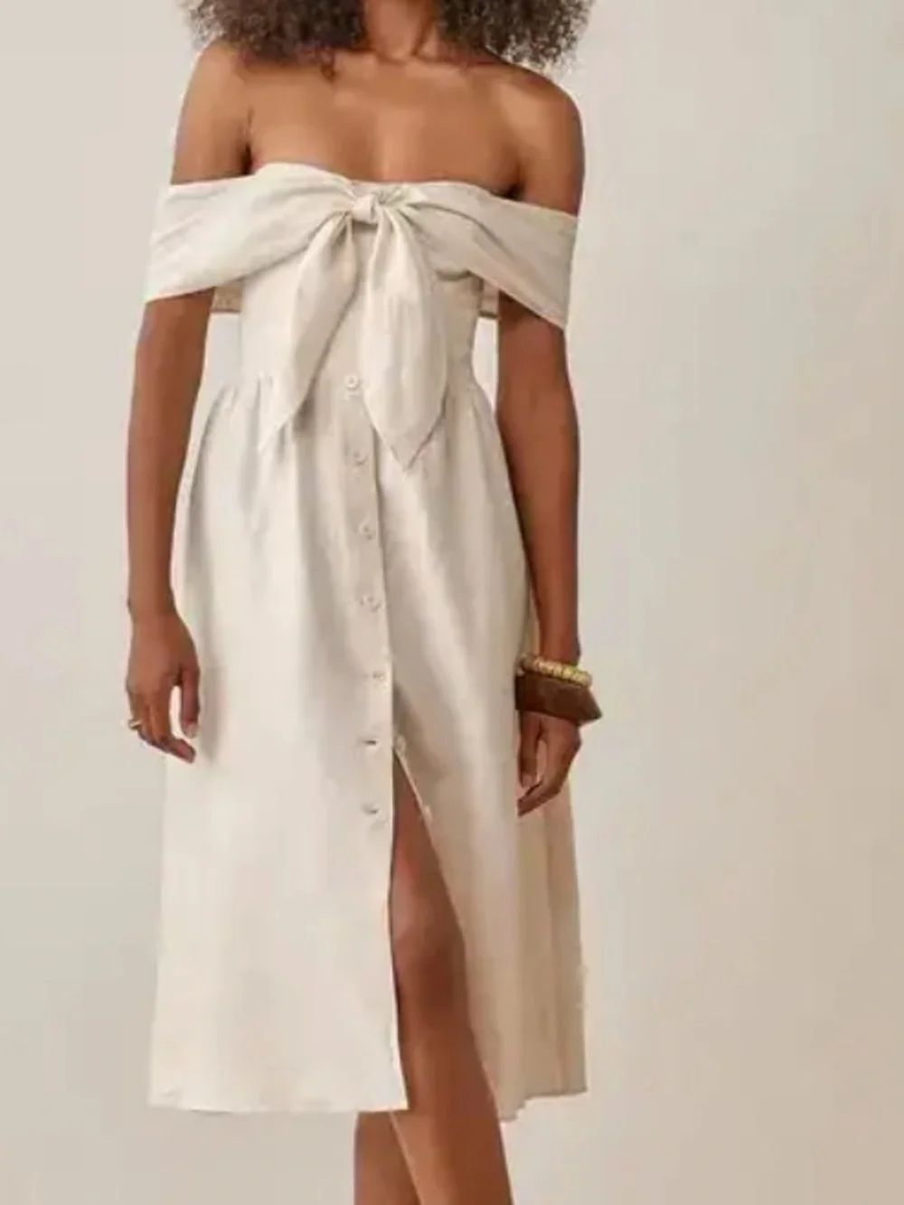 Reformation Barrington Linen Dress in cream 2 NWT